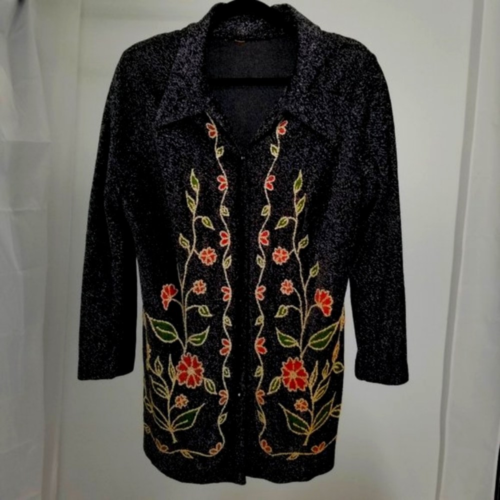 Vintage 1960s Evening Jacket w Floral Embellishments, XL